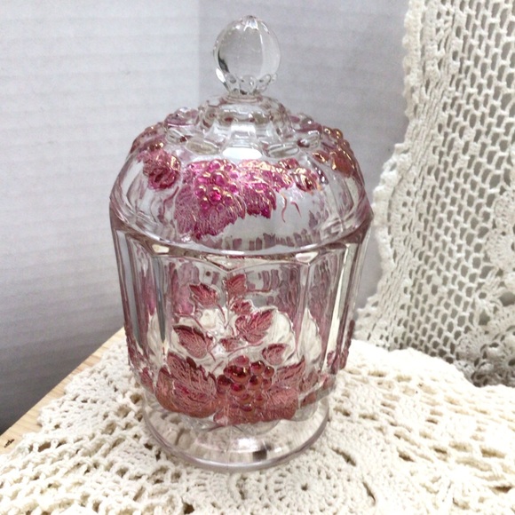 Antique Westmoreland red iridescent grape design candy dish with lid - Picture 3 of 10